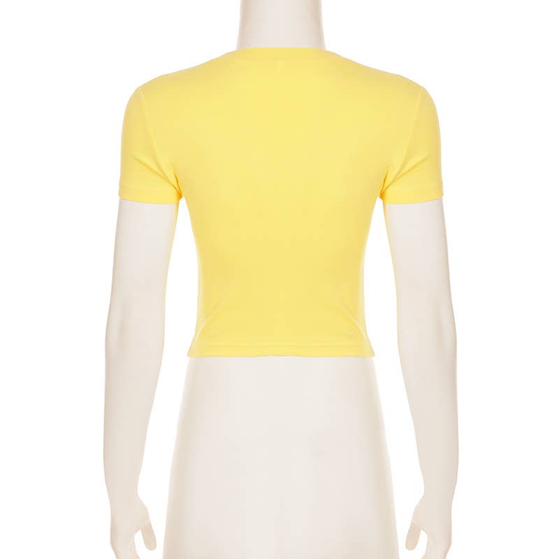 Crew neck slim-fit short-sleeved short T-shirt