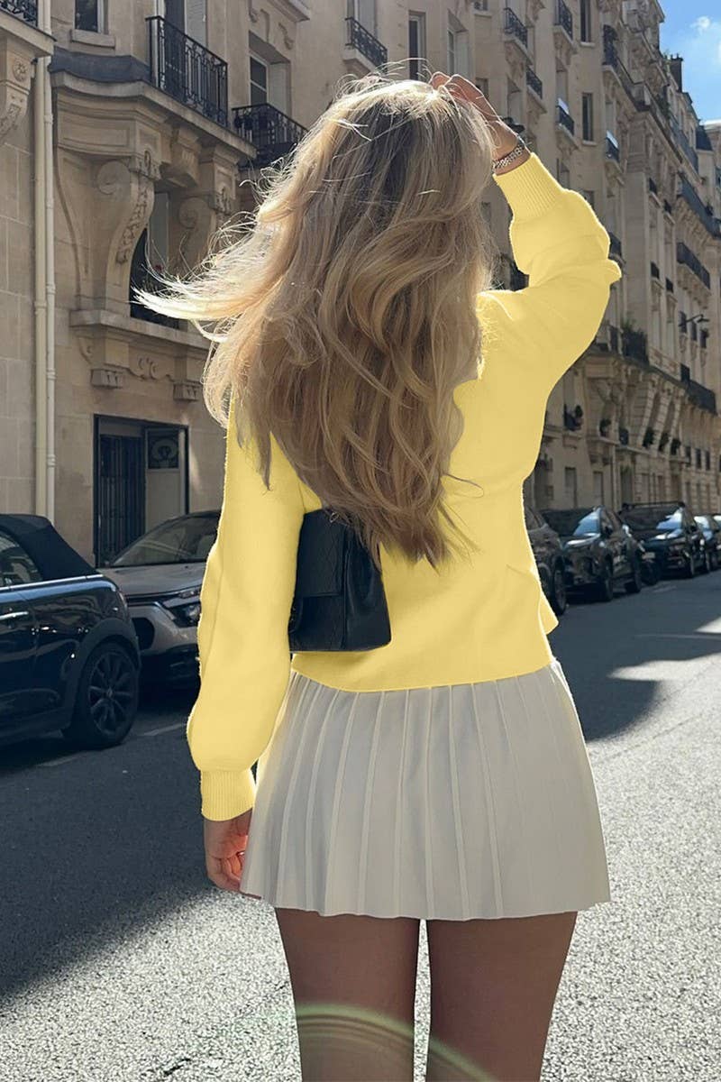 CWOSWL07509_V-NECK BUTTON LONG-SLEEVED KNITTED SWEATER