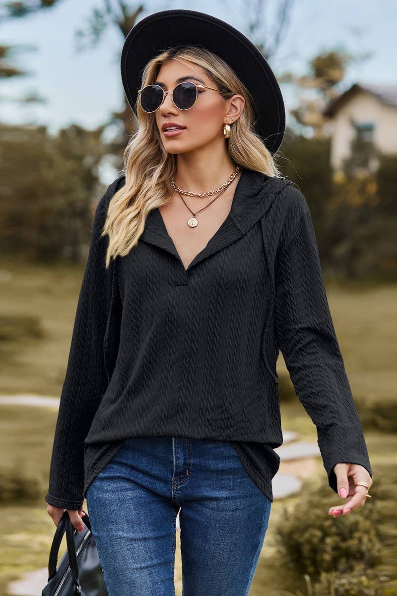 CWOHOL1097_SOLID COLOR HOODED LOOSE LONG-SLEEVED SWEATSHIRT