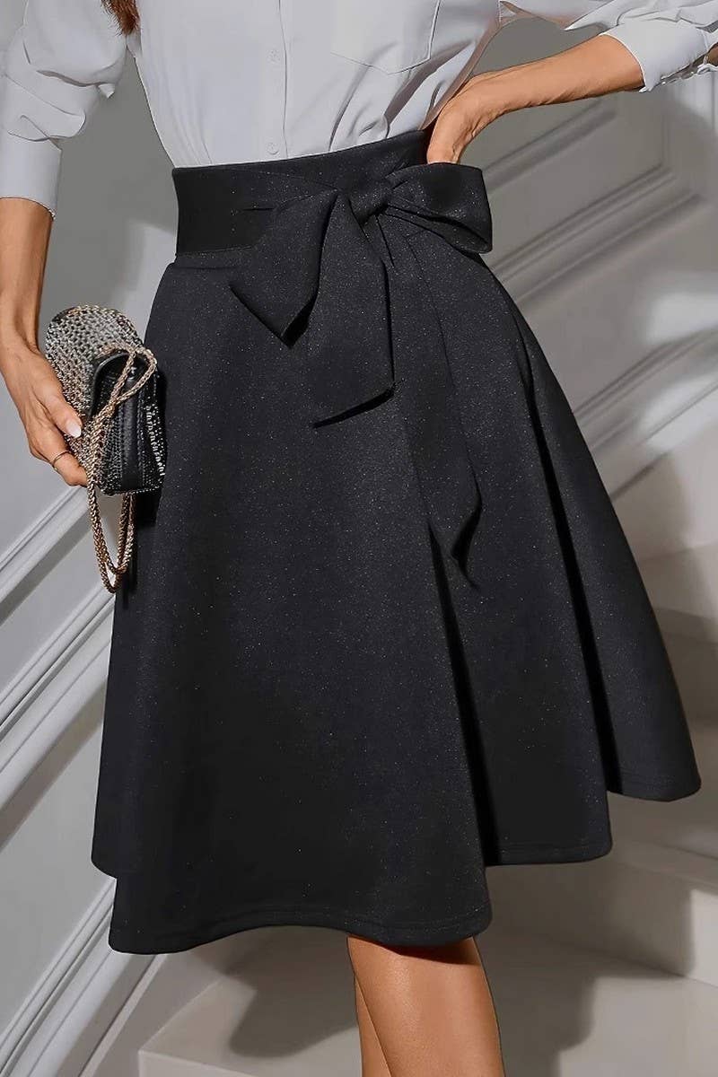 CWBMS0412_RETRO ALL-MATCH STRETCH KNIT HIGH WAIST TIE SKIRT