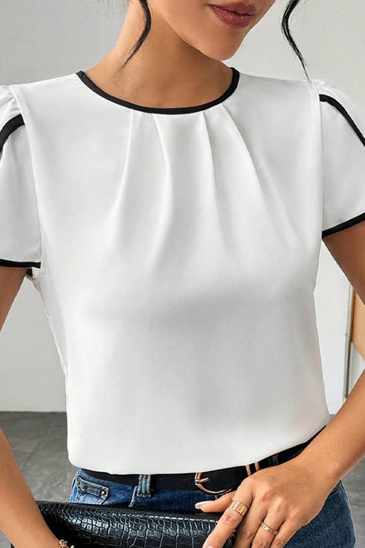 CWTBLS2017_SOLID COLOR CREW NECK LOOSE PULLOVER TOP