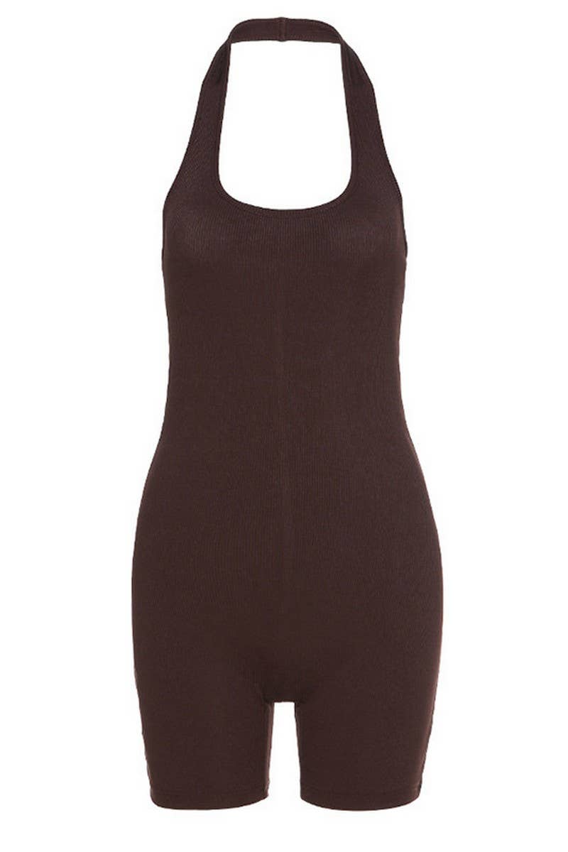 CWSJS1595_SEXY HALTER CUTOUT BACKLESS ROMPER JUMPSUIT