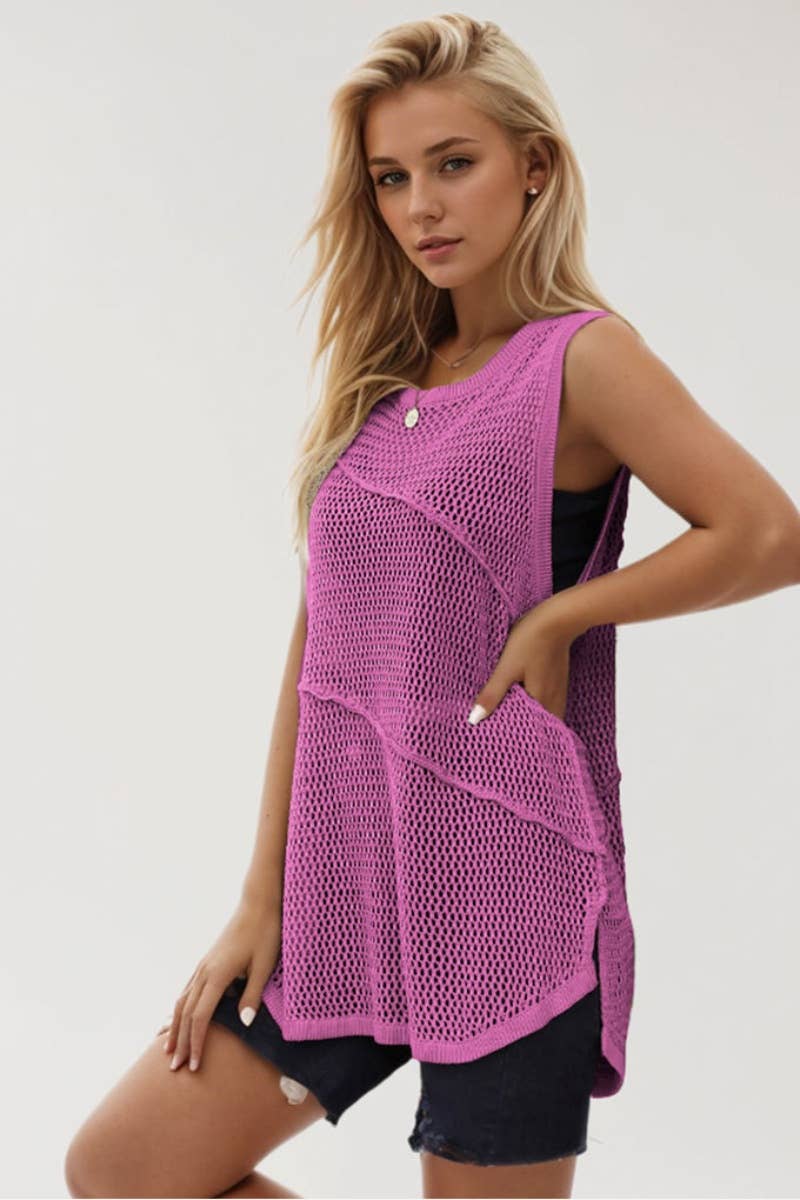 CWTBLSL0297_CUT-OUT SLEEVELESS KNIT CREW NECK TOP