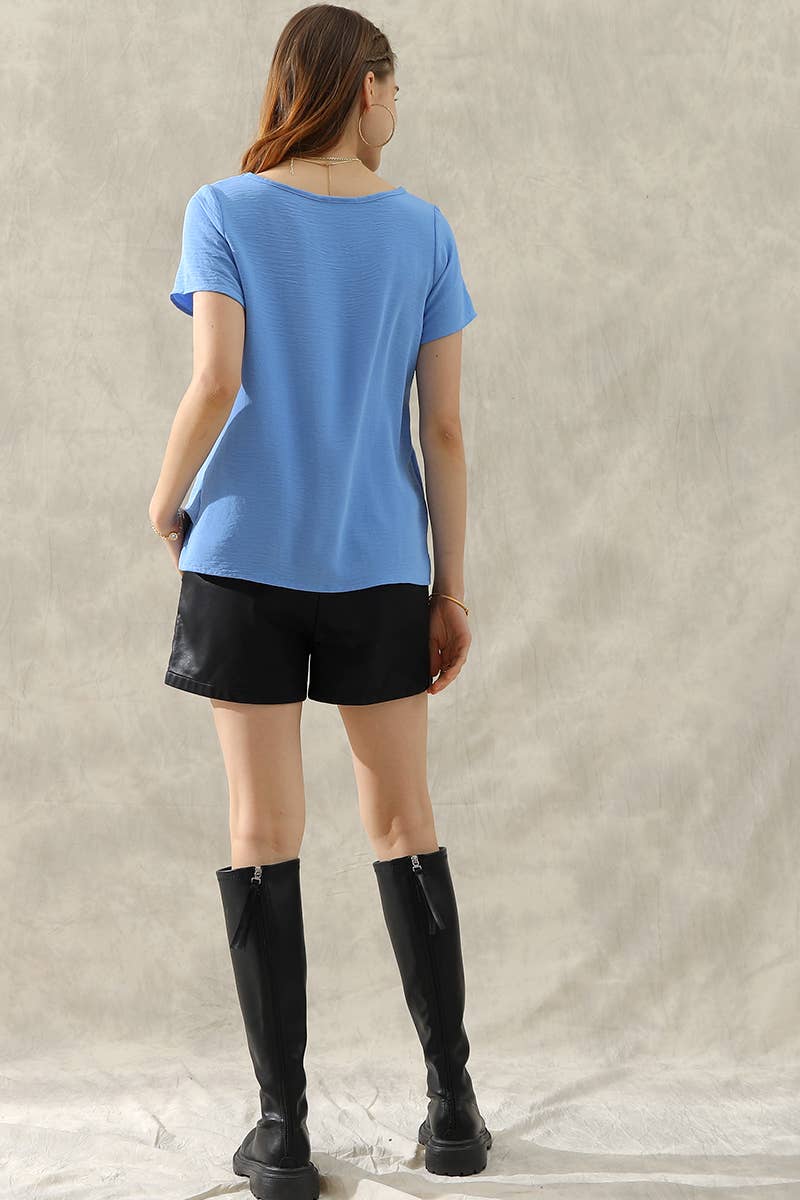 CWTBLS204_ROUND NECK SHORT SLEEVE TUNIC BLOUSE TOP