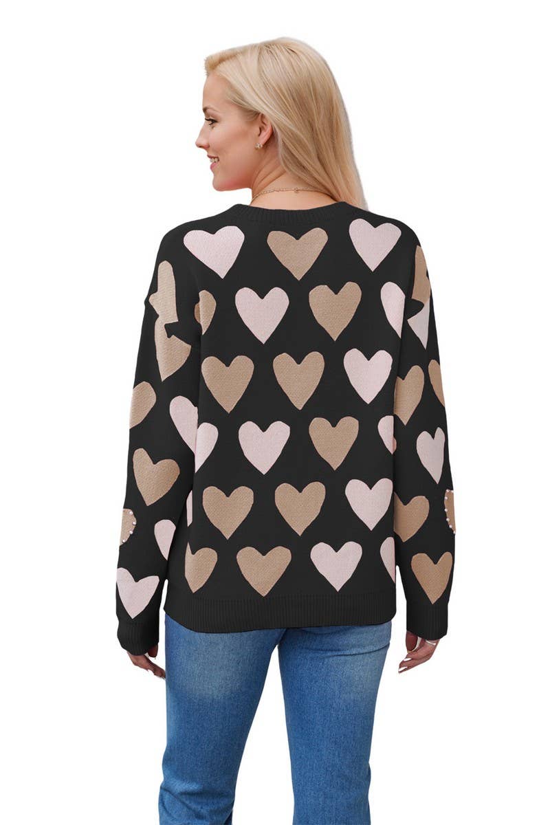 CWOSWL5981_HEART BEADED VALENTINE'S DAY KNITTED SWEATER