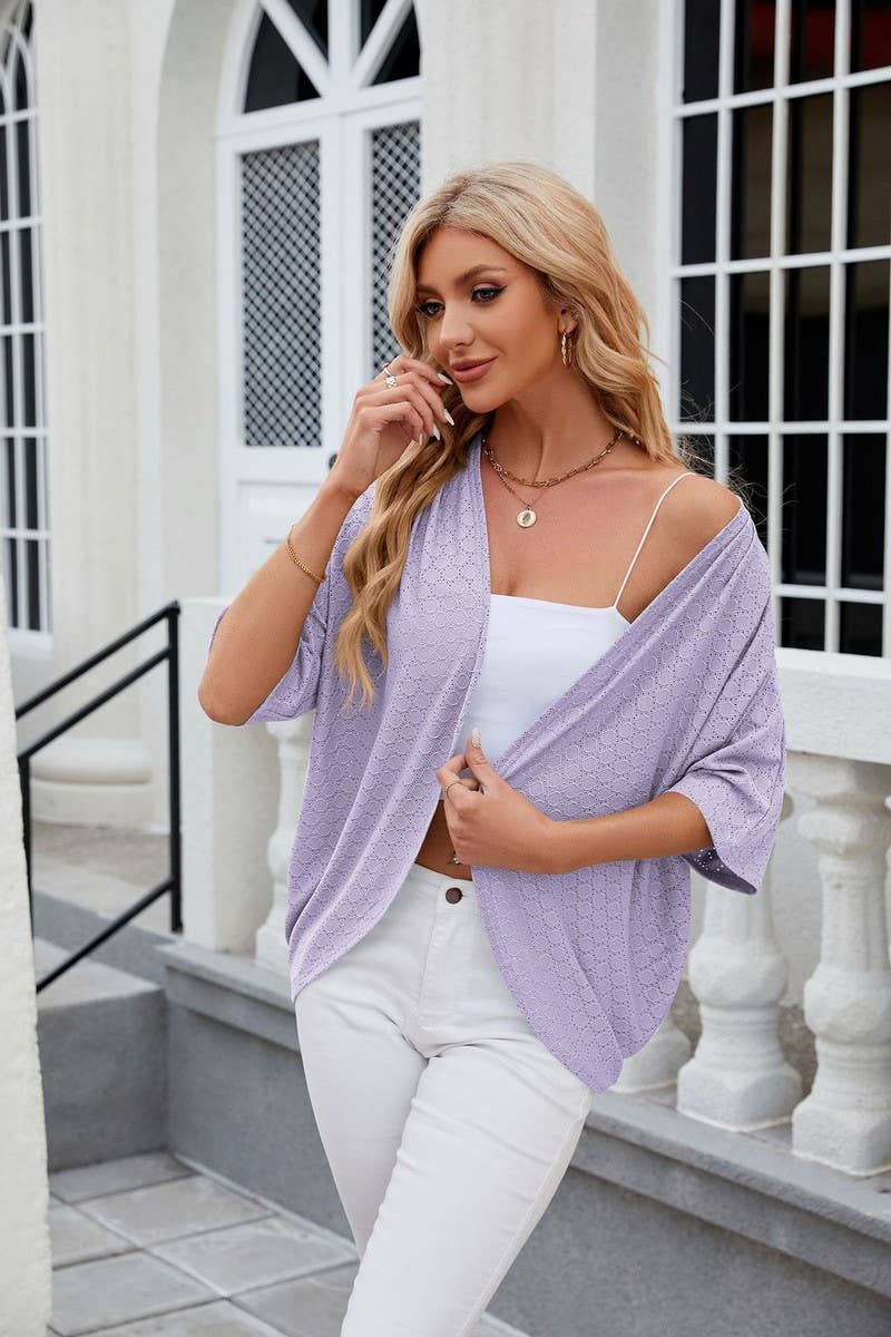 CWOCAS0023_Open Front Short Sleeve Knit Top