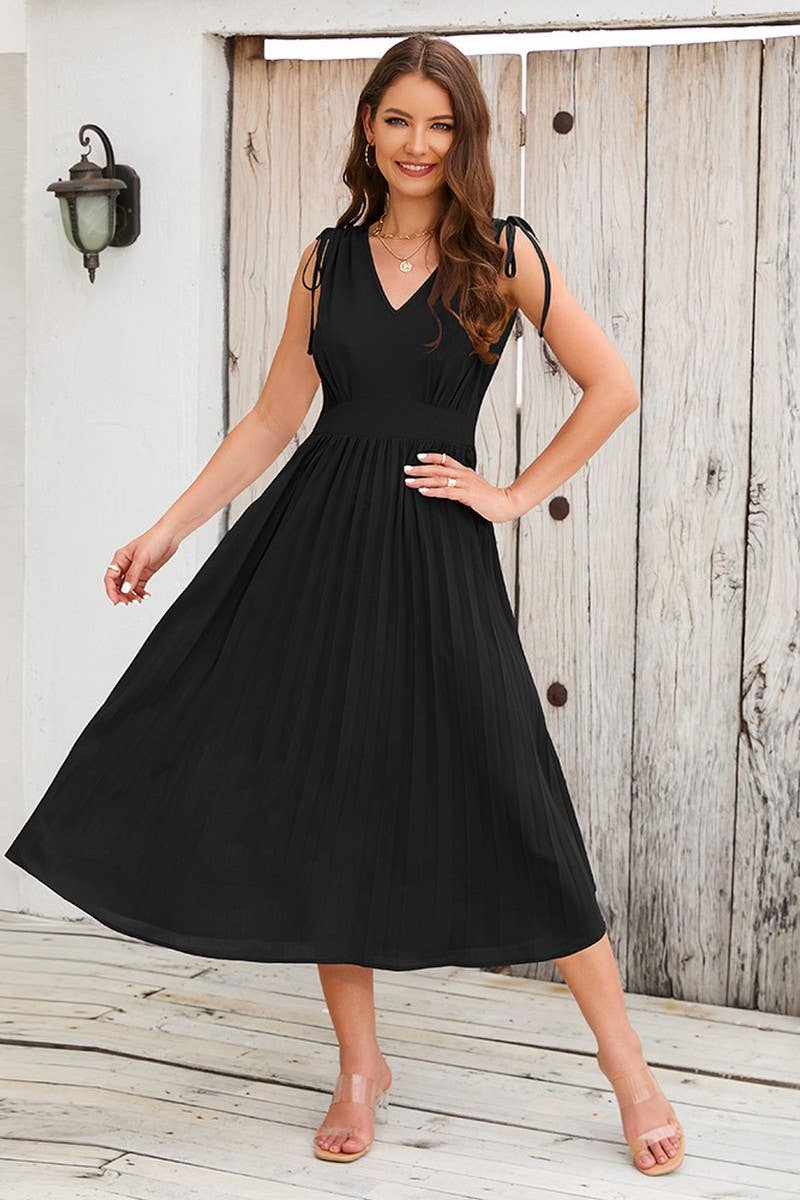 CWDMD2207_SLIM PLEATED SKIRT SEXY V-NECK DRESS