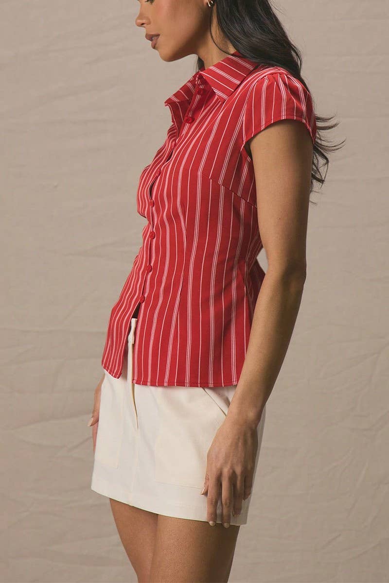 CWTBLS2246_SUMMER TEMPERAMENT SLIM STRIPED SHIRT