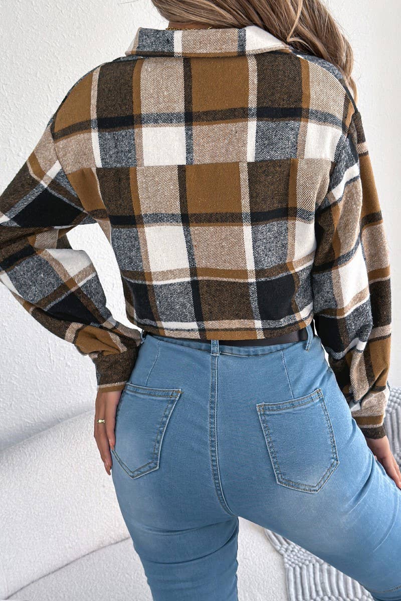CWOCO1214_COLORBLOCK PLAID  BLEND CROPPED JACKET