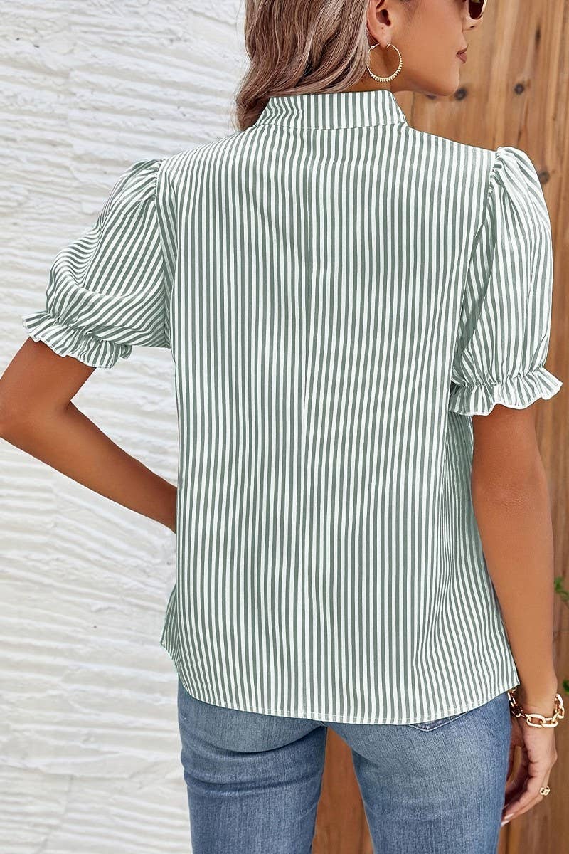 CWTBLS2236_SUMMER NEW STRIPED LANTERN SHORT-SLEEVED SHIRT