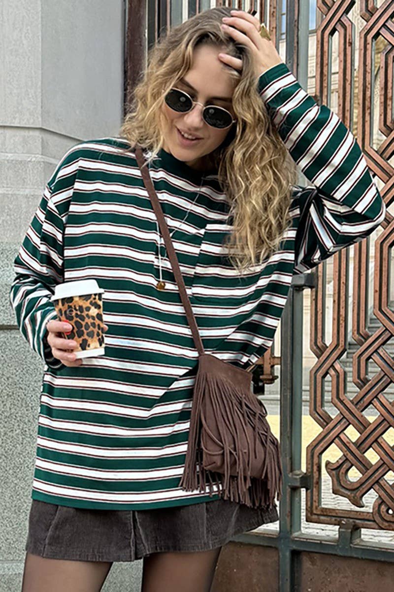 CWTBLL00580_CREW NECK KNITTED STRIPED LONG-SLEEVED TOP