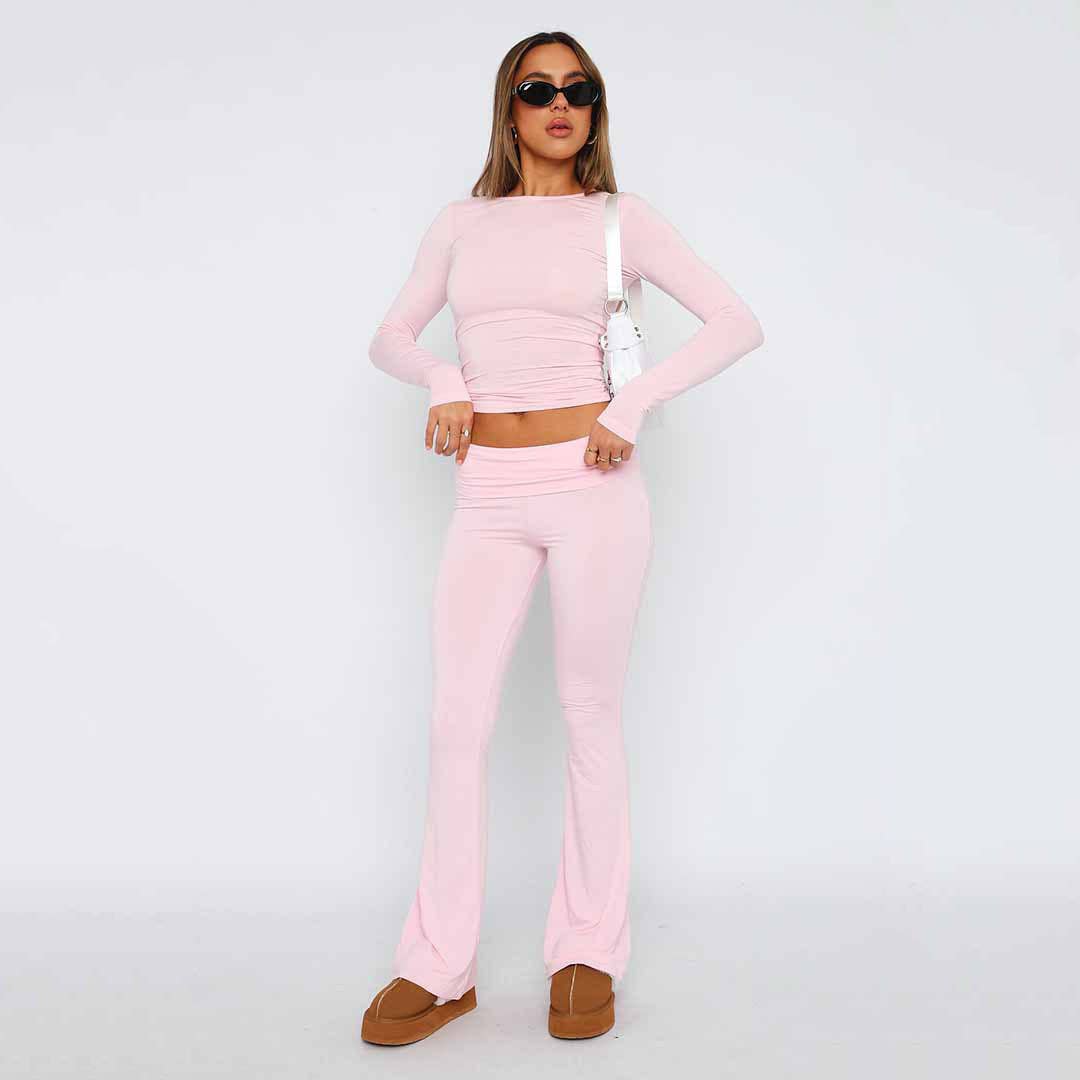 Crop top long sleeve flared trousers slim suit
