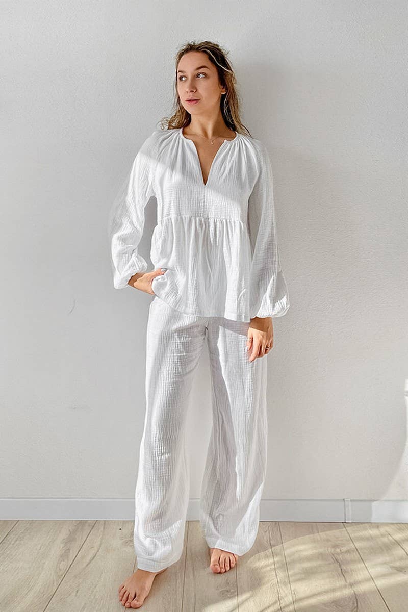 CWSPJ0261_PURE COTTON LONG-SLEEVED PAJAMAS TWO-PIECE SET