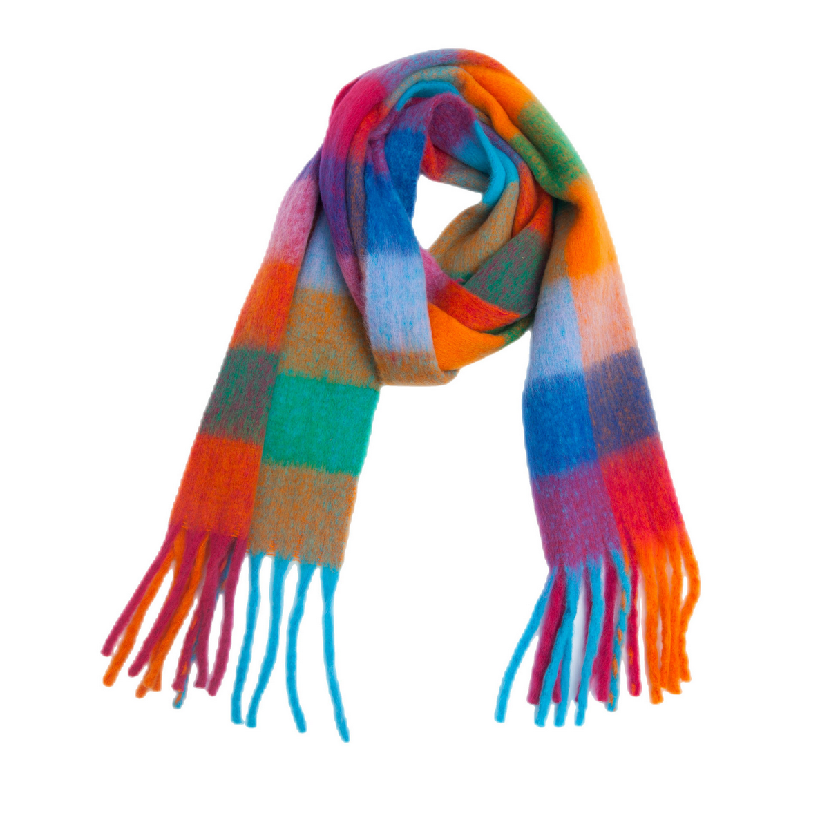 PLAID PATTERN FRINGE TRIM WINTER SCARF_CWASC2691
