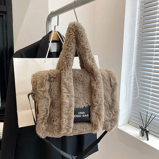 Faux Rabbit Fur Tote Bag Women Large Handbag_CUAB00552