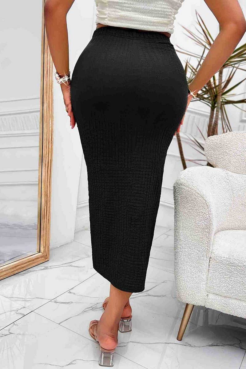 CWBMS0425_SOLID COLOR TWIST LOOSE MID-LENGTH SLIT HIP SKIRT