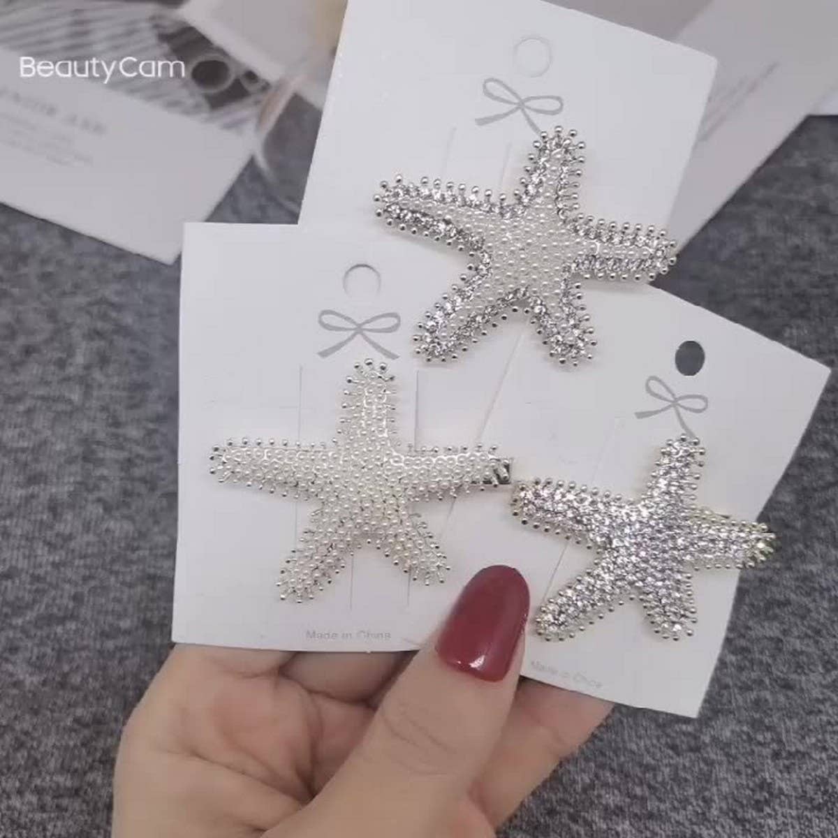 PEARL STARFISH HAIRPIN RHINESTONE SIDE CLIP_CWAHA4703