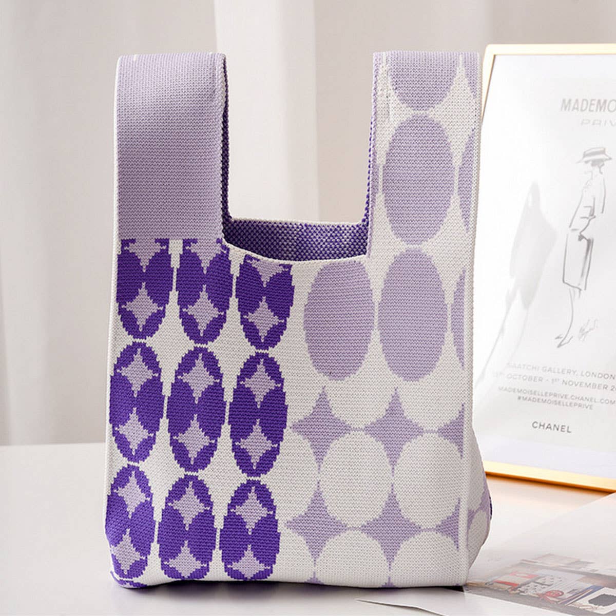 Trendy Knit Handbag for Women, Colorful Design_CWAB0879