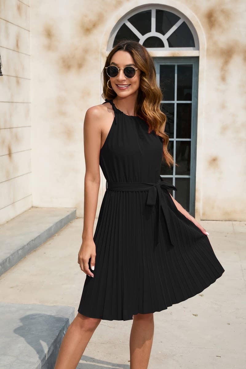 CWDSD4008_SOLID COLOR WAISTBAND SHORT DRESS