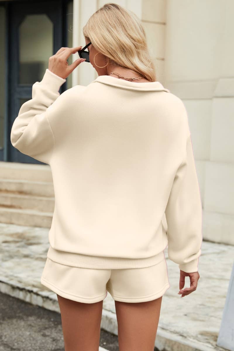 CWSS0862_FALL LONG-SLEEVED ZIPPER HOODIE SHORTS SUIT