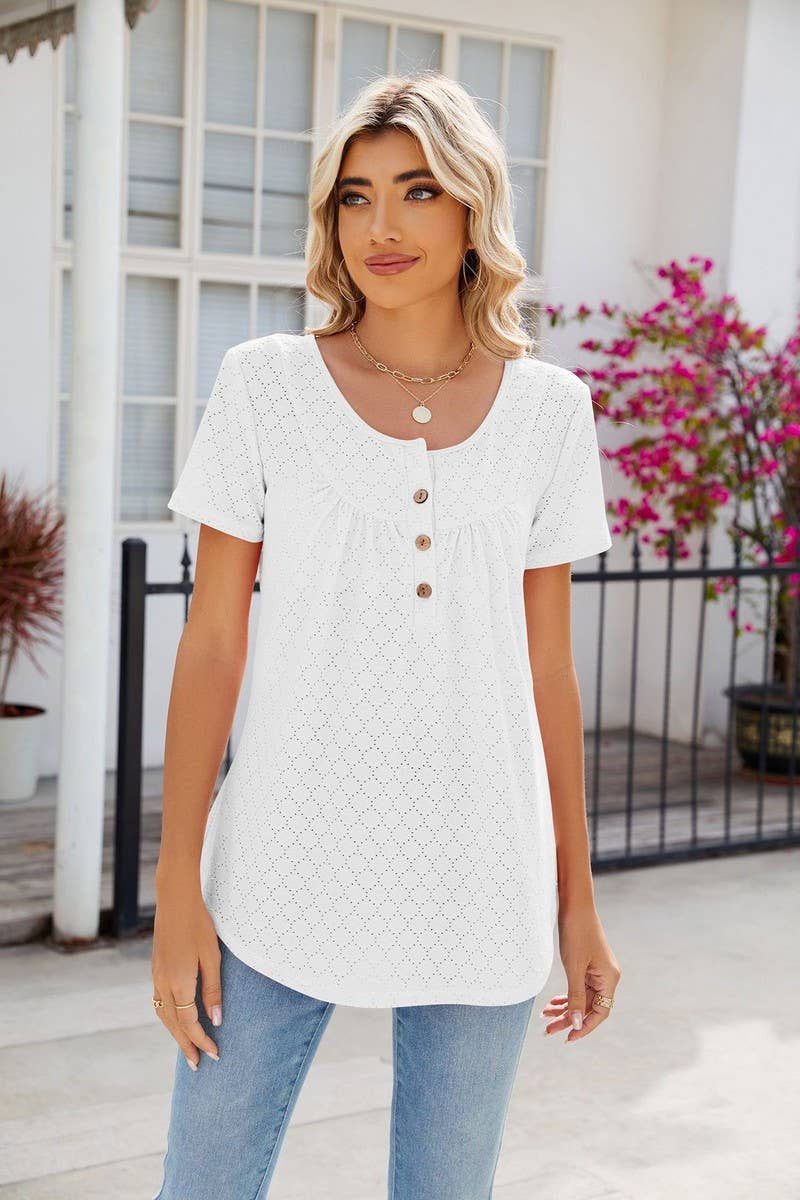 CWTBLS0435_Round Neck Short Sleeve Blouse