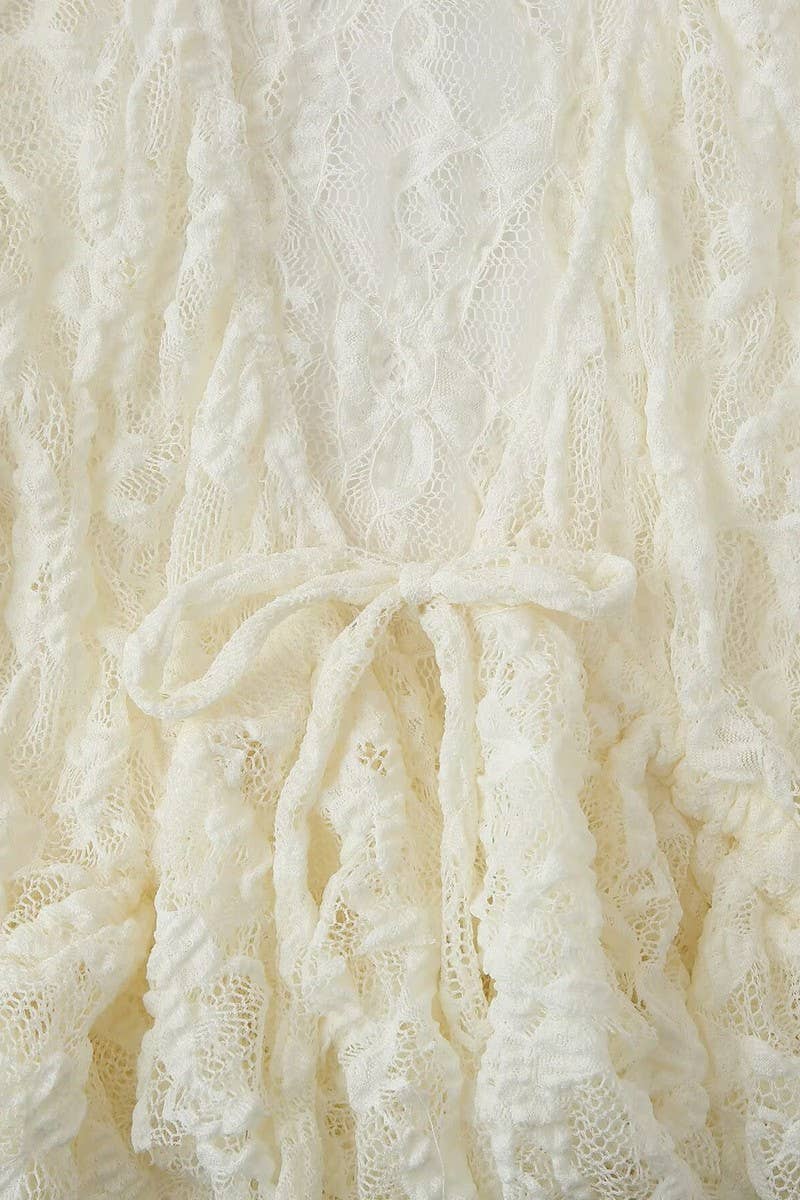 CWTTSL0361V-NECK FASHIONABLE BOW LACE TOP