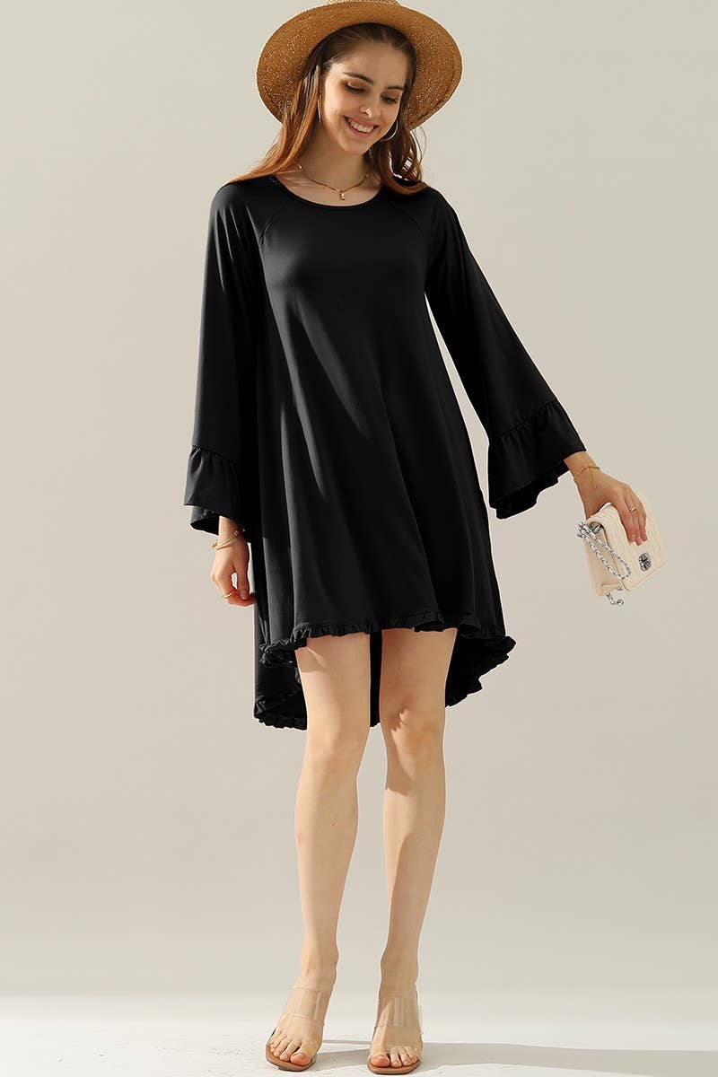 CWDSD10406_RUFFLE DETAIL LONG SLEEVE DRESS WITH SIDE POCKET
