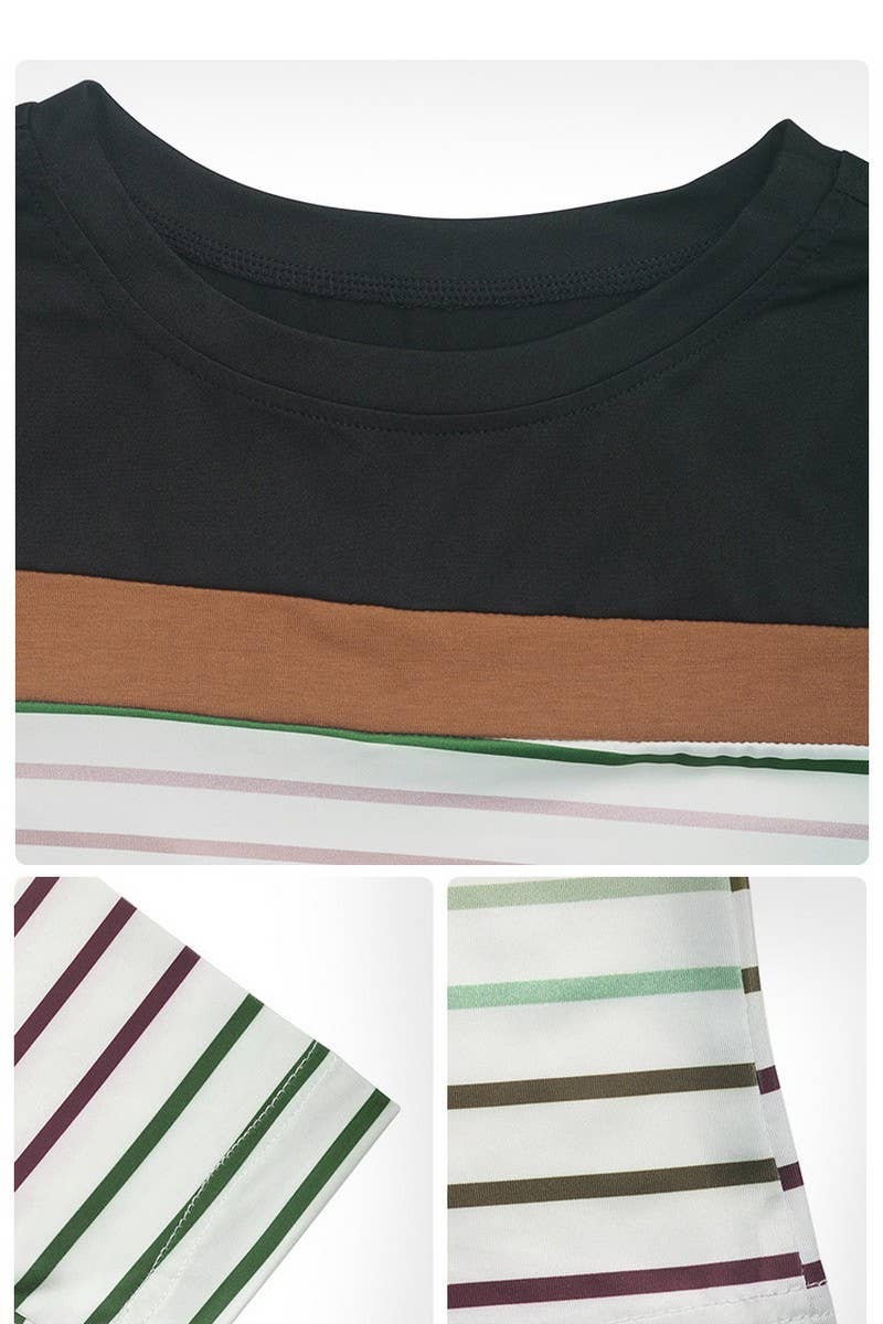 CWTBLL1735_ROUND NECK LONG SLEEVE STRIPED CASUAL T-SHIRT