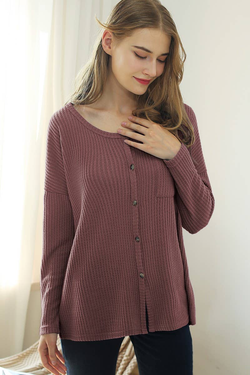 CWTSTL722_R NECK DETAILED BUTTON PULLOVER SWEATER KNIT TOP