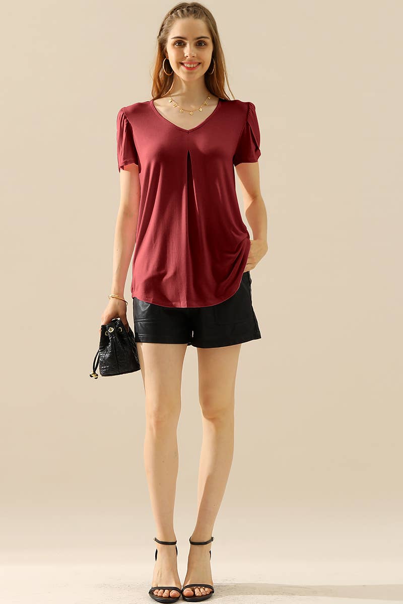 CWTTS561-P_PLUS SIZE V NECK SHORT TULIP SLEEVE TUNIC TOPS