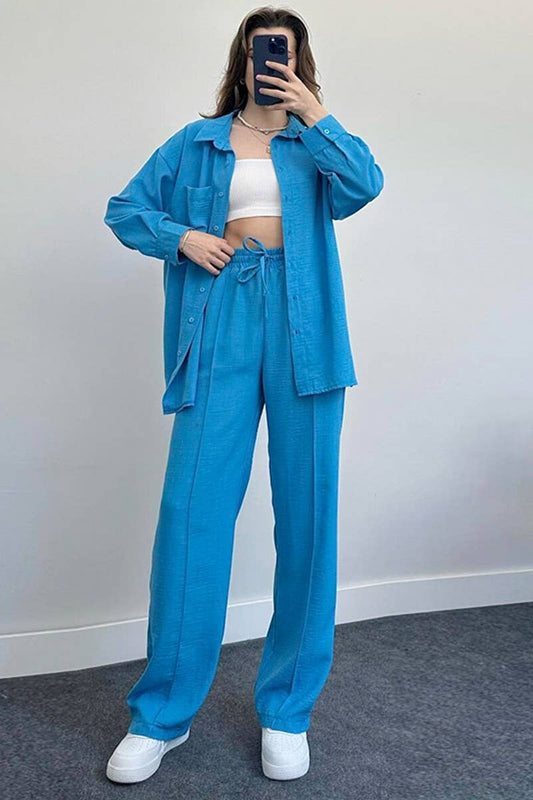 CWSS1061_WOMEN'S LOOSE LONG-SLEEVED SHIRT TWO-PIECE SUIT