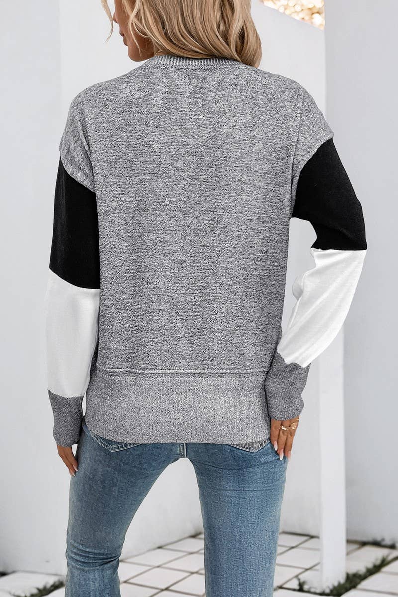 CWOSWL6901_LOOSE FIT COLORBLOCK CHECKERED KNIT SWEATER