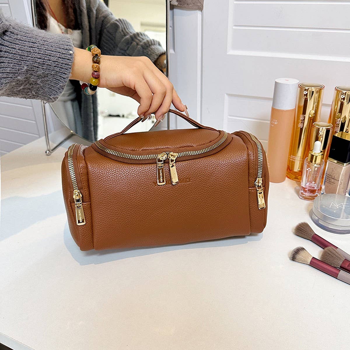 SOLID COLOR RETRO HIGH-GRADE PU COSMETIC BAG_CWAB4411