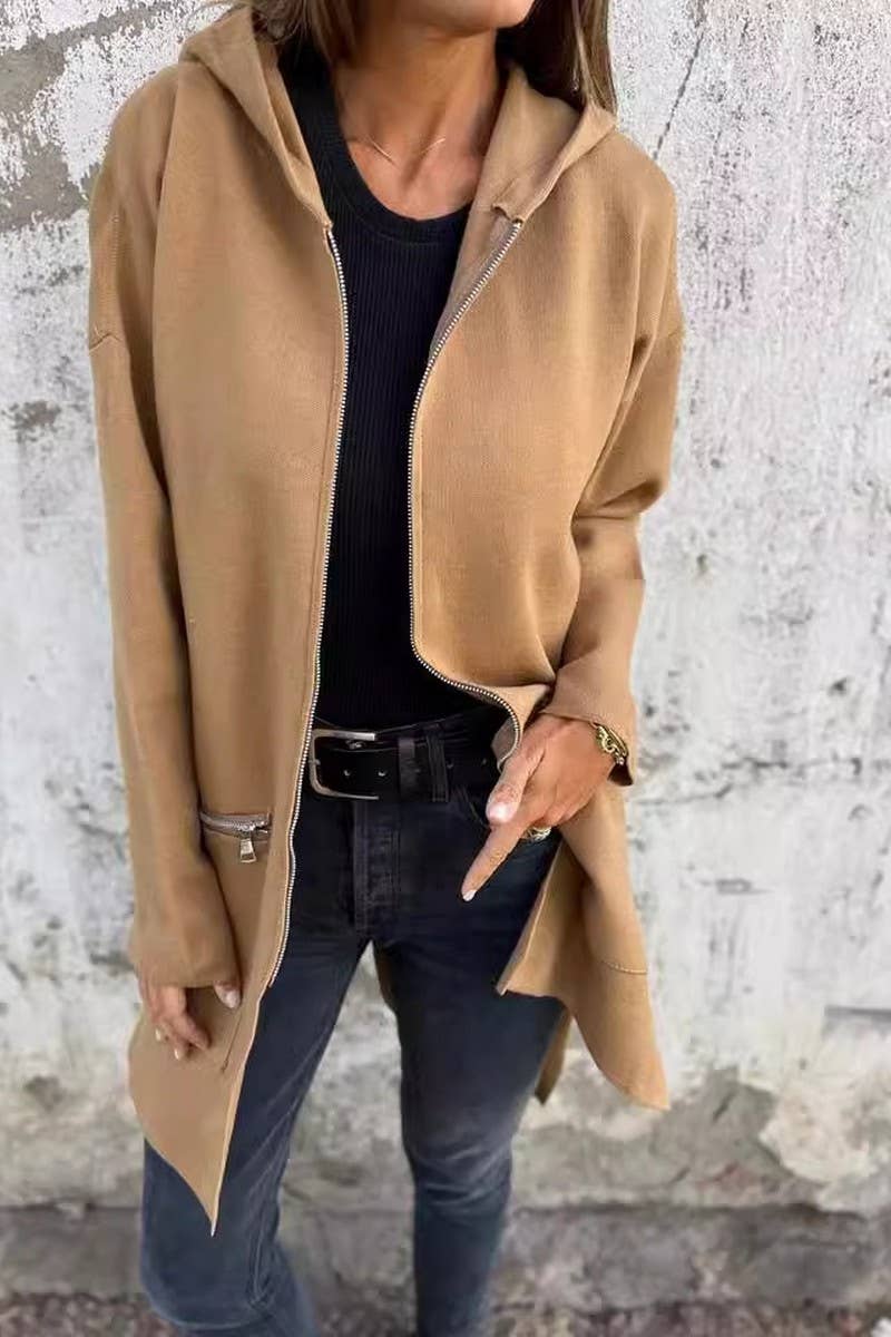 CWOCO00204_CASUAL HOODED LONG SLEEVE OPEN FRONT COAT