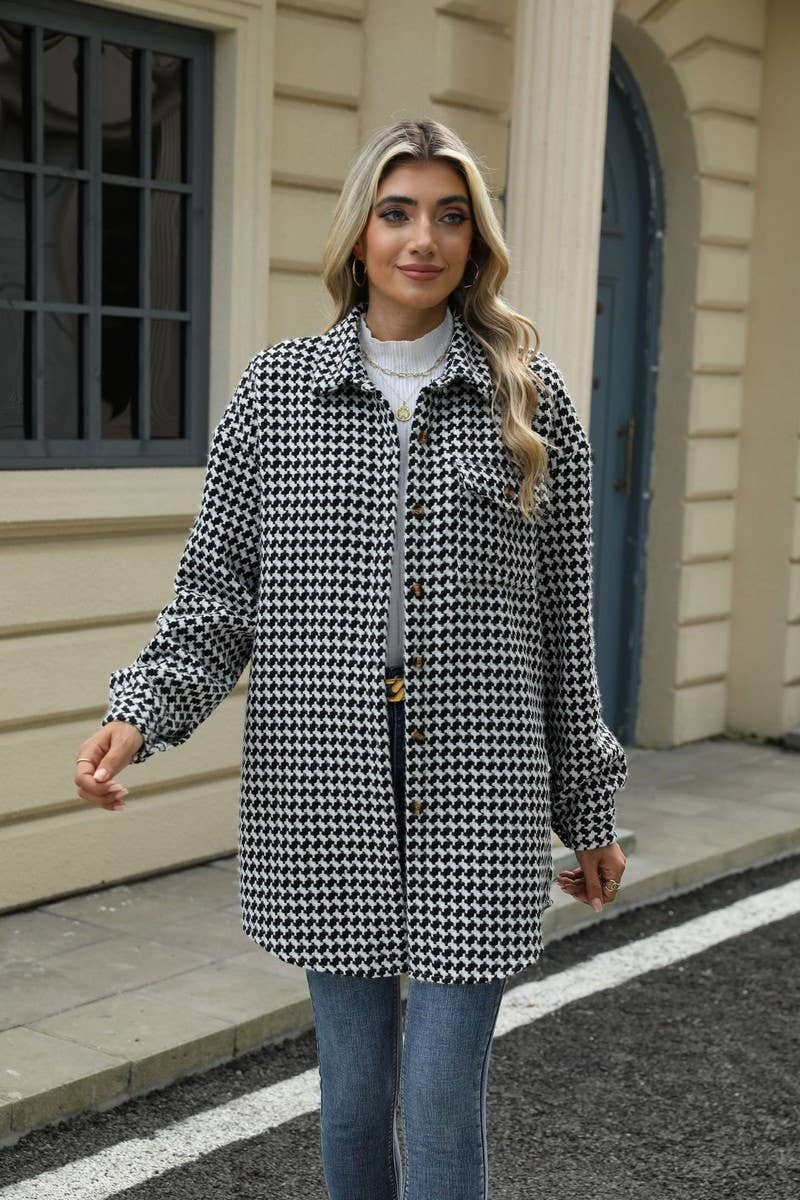 CWOCO0632_HOUNDSTOOTH LAPEL LOOSE MID-LENGTH COAT