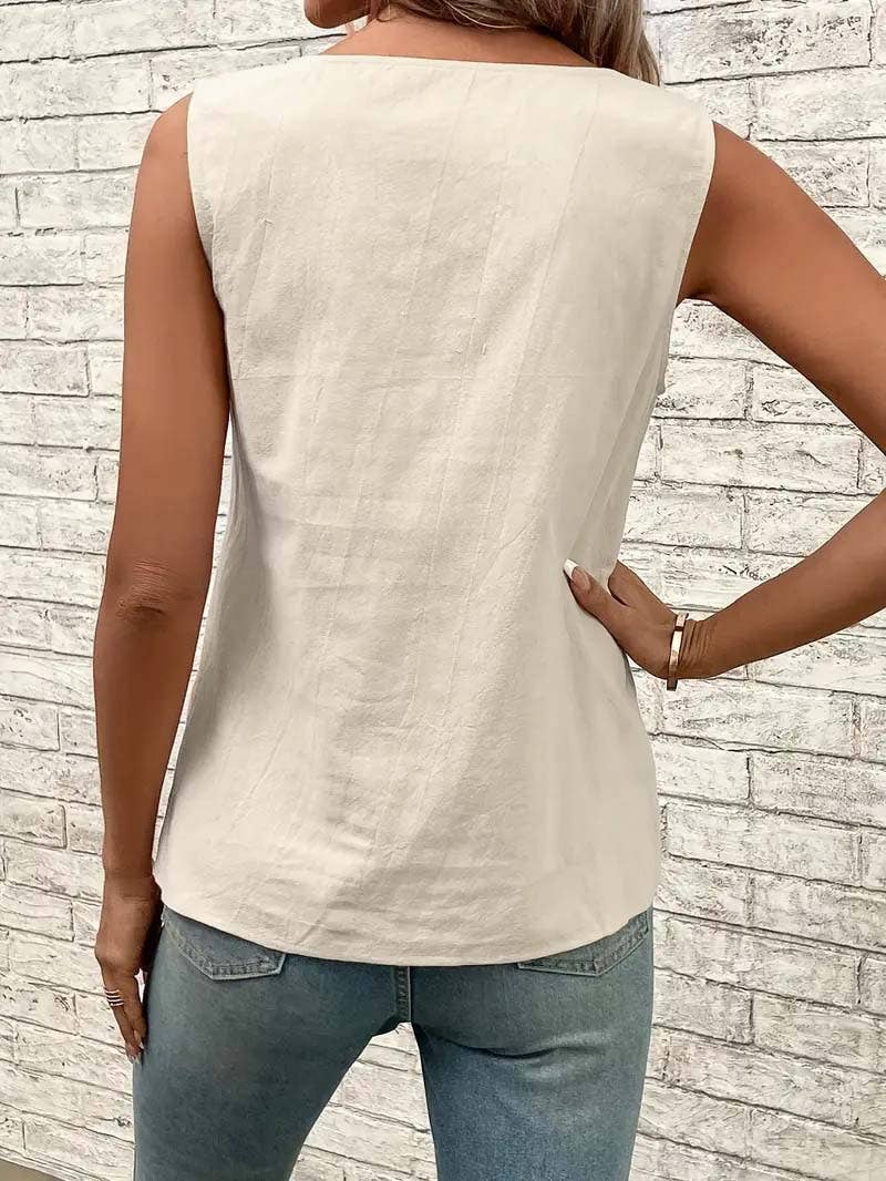 Casual slanted neck sleeveless pullover T-shirt
