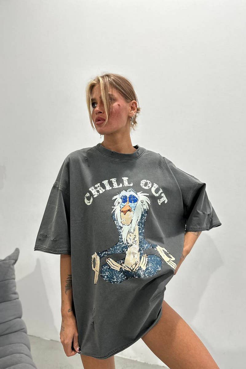 CWTTS1276_CARTOON PRINT OVERSIZED SHORT SLEEVE T-SHIRT