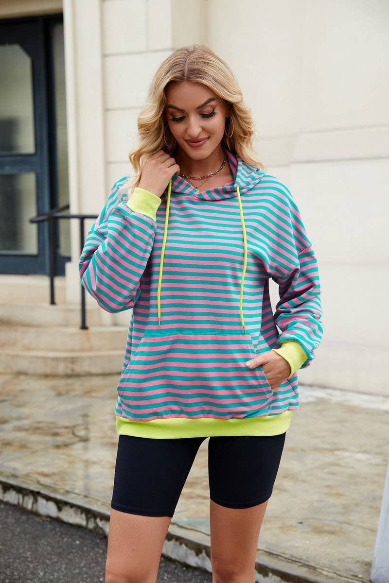 CWOHOL1112_STRIPED LOOSE HOODED CONTRAST COLOR SWEATSHIRT