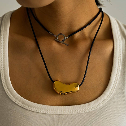 Fashion 18K Steel Leather Cord Necklace_CWMM8850