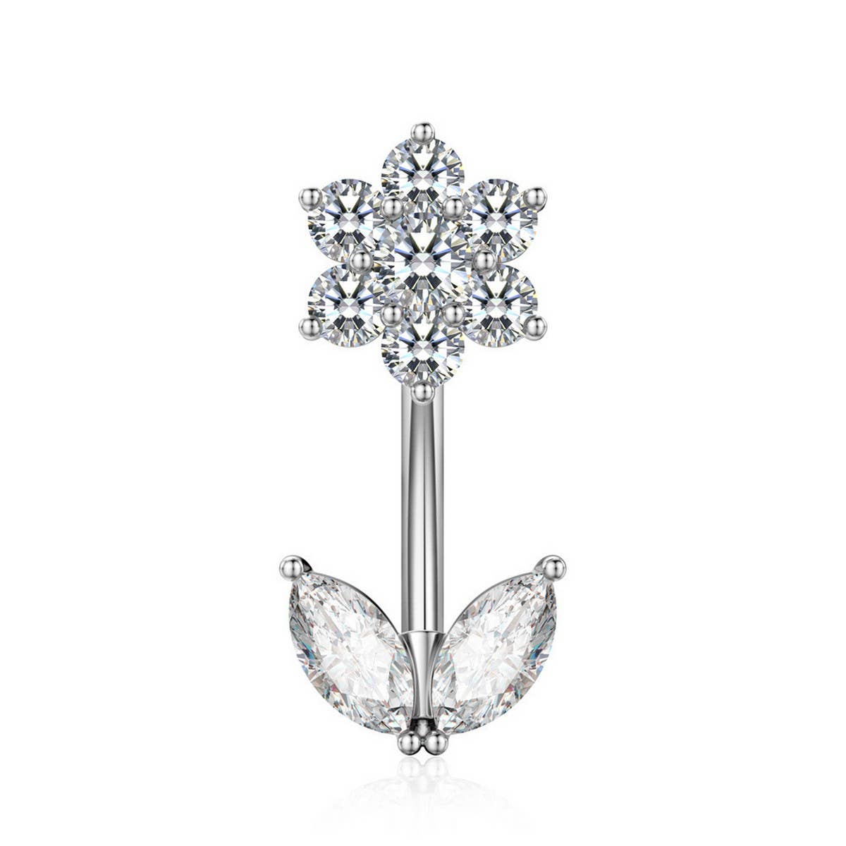 Copper CZ Flower Belly Ring Scratch-Resistant