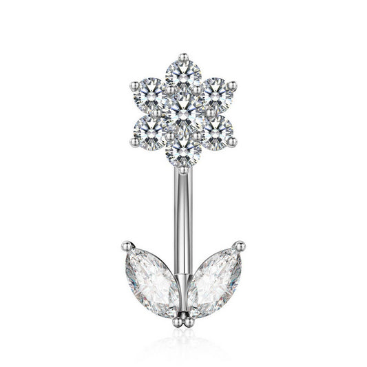 Copper CZ Flower Belly Ring Scratch-Resistant