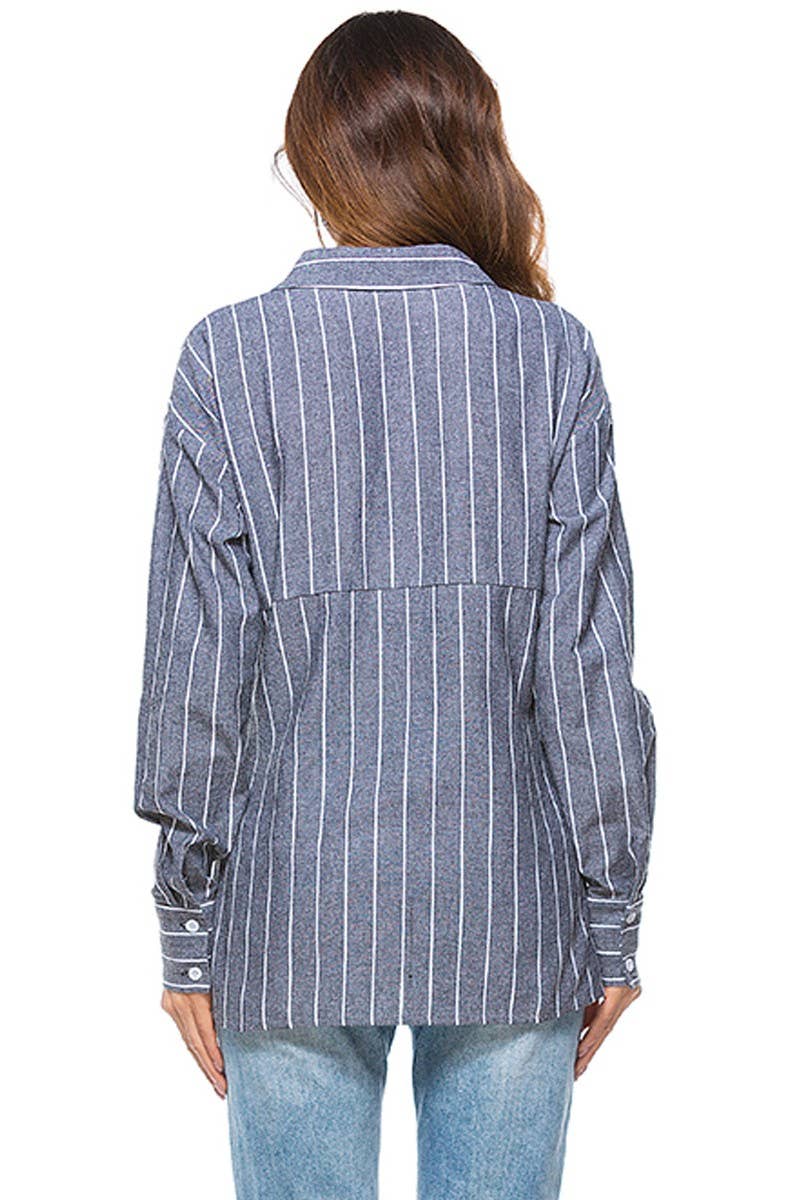 CWTSTL0853_Button Down Cable Long Sleeve Striped Shirts
