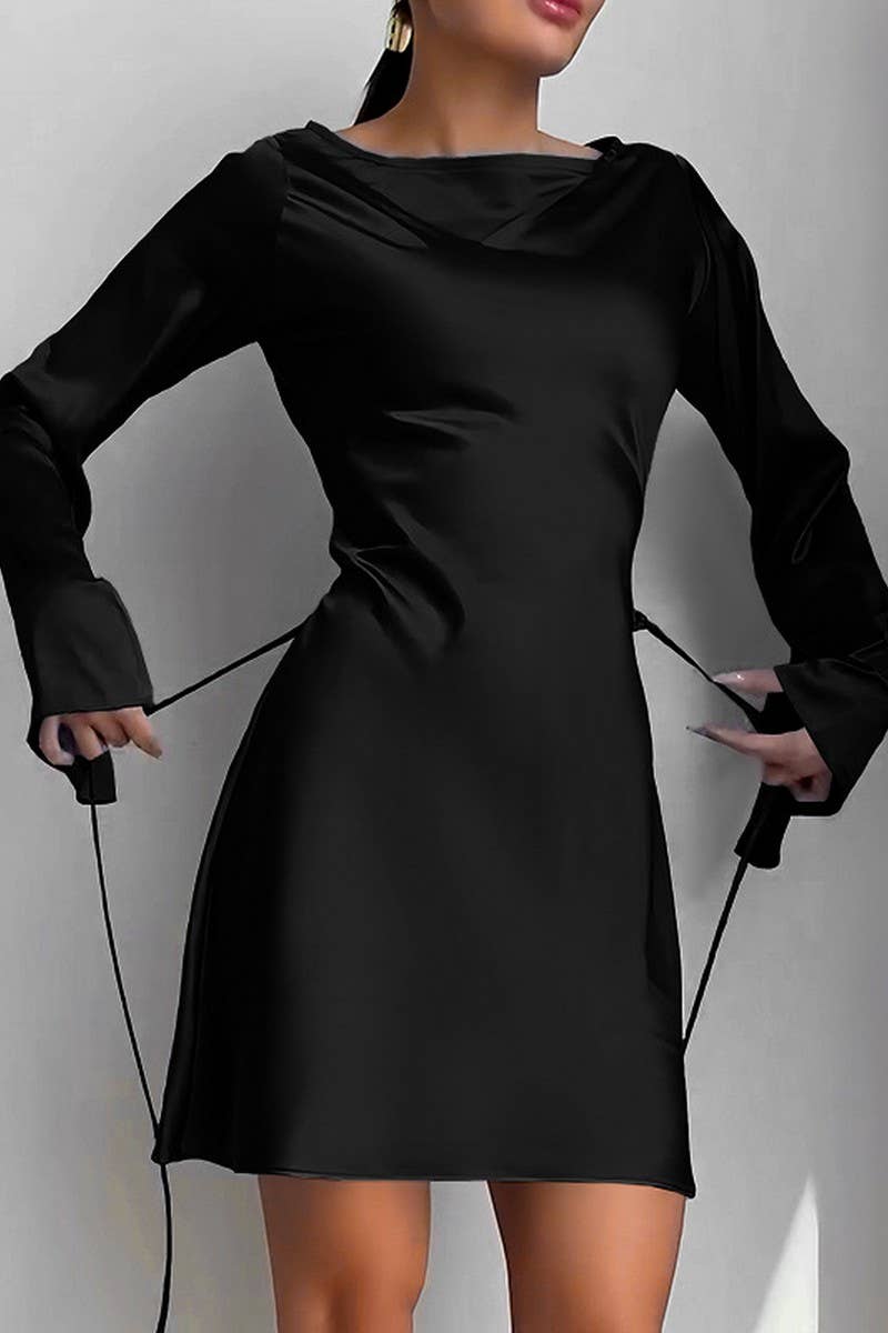 CWDSD7671_SATIN TIE WAIST LONG SLEEVE MINI DRESS