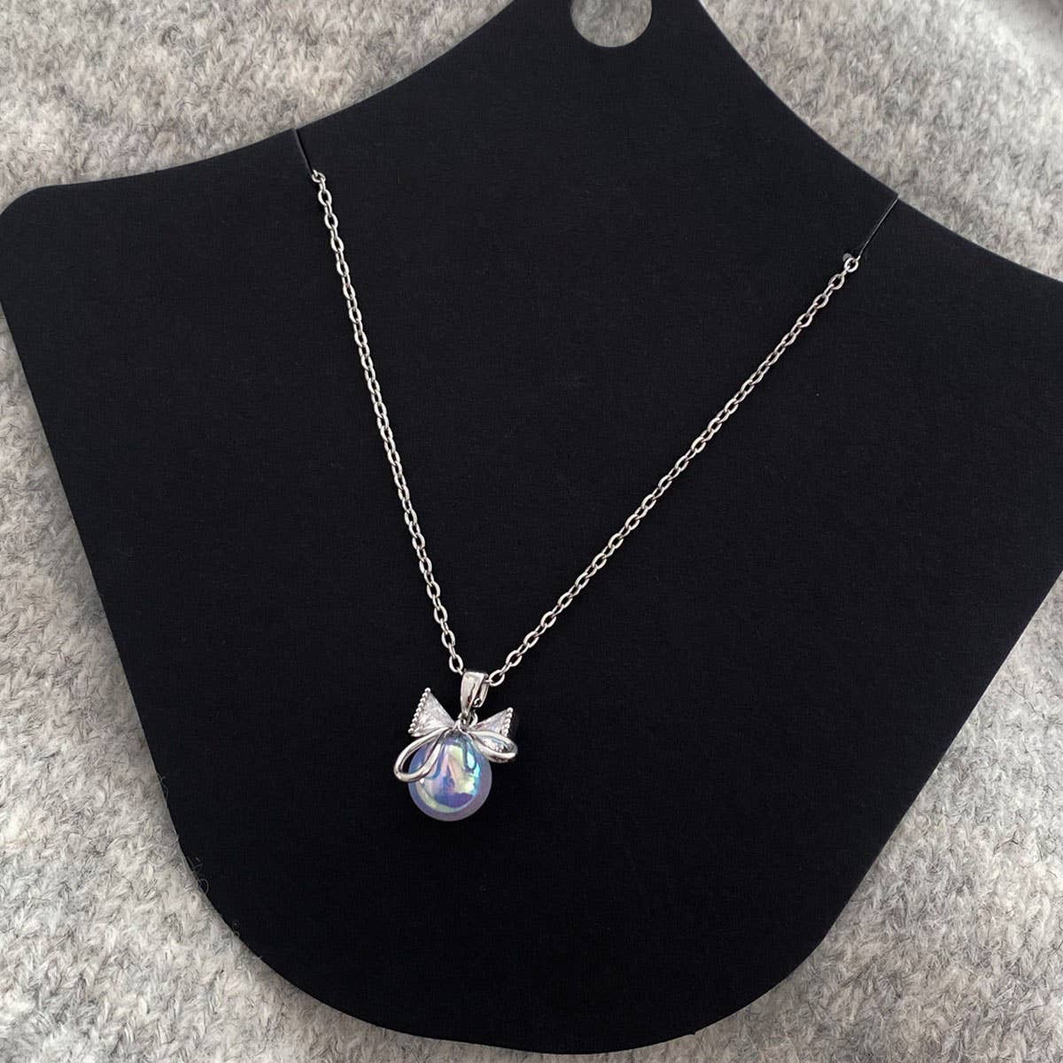 MERMAID PEARL BOW ZIRCON NECKLACE FOR WOMEN
