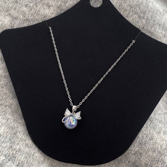 MERMAID PEARL BOW ZIRCON NECKLACE FOR WOMEN