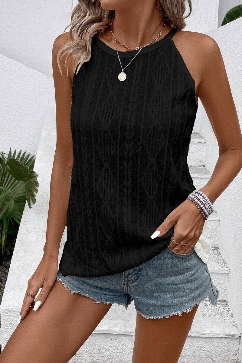 CWTTK0805_SOLID COLOR JACQUARD CAMISOLE KNITTED VEST