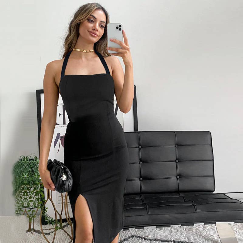 ELEGANT SEXY HALTER HALTER DRESS