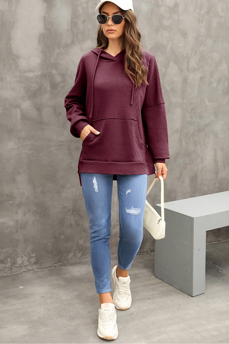 CASUAL TEXTURED HOODIE WITH LARGE POCKET HOODIE