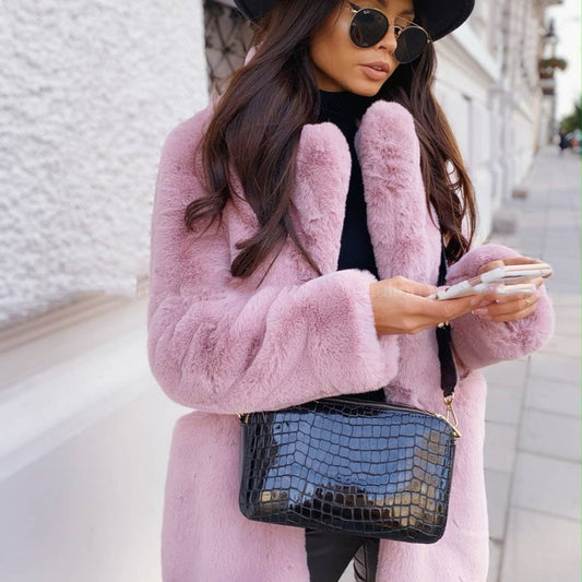 Plus Size Faux Fur Coat Women Long Sleeve Warm_CWMM9118