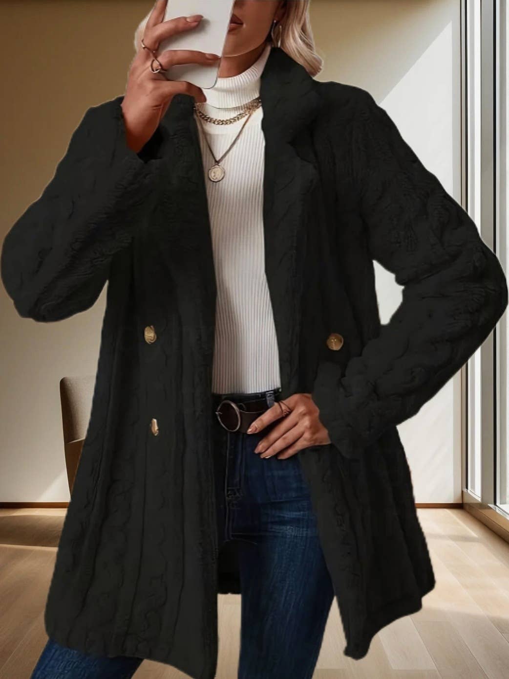 COZY SUIT COLLAR DOUBLE-BREASTED PLUSH JACKET